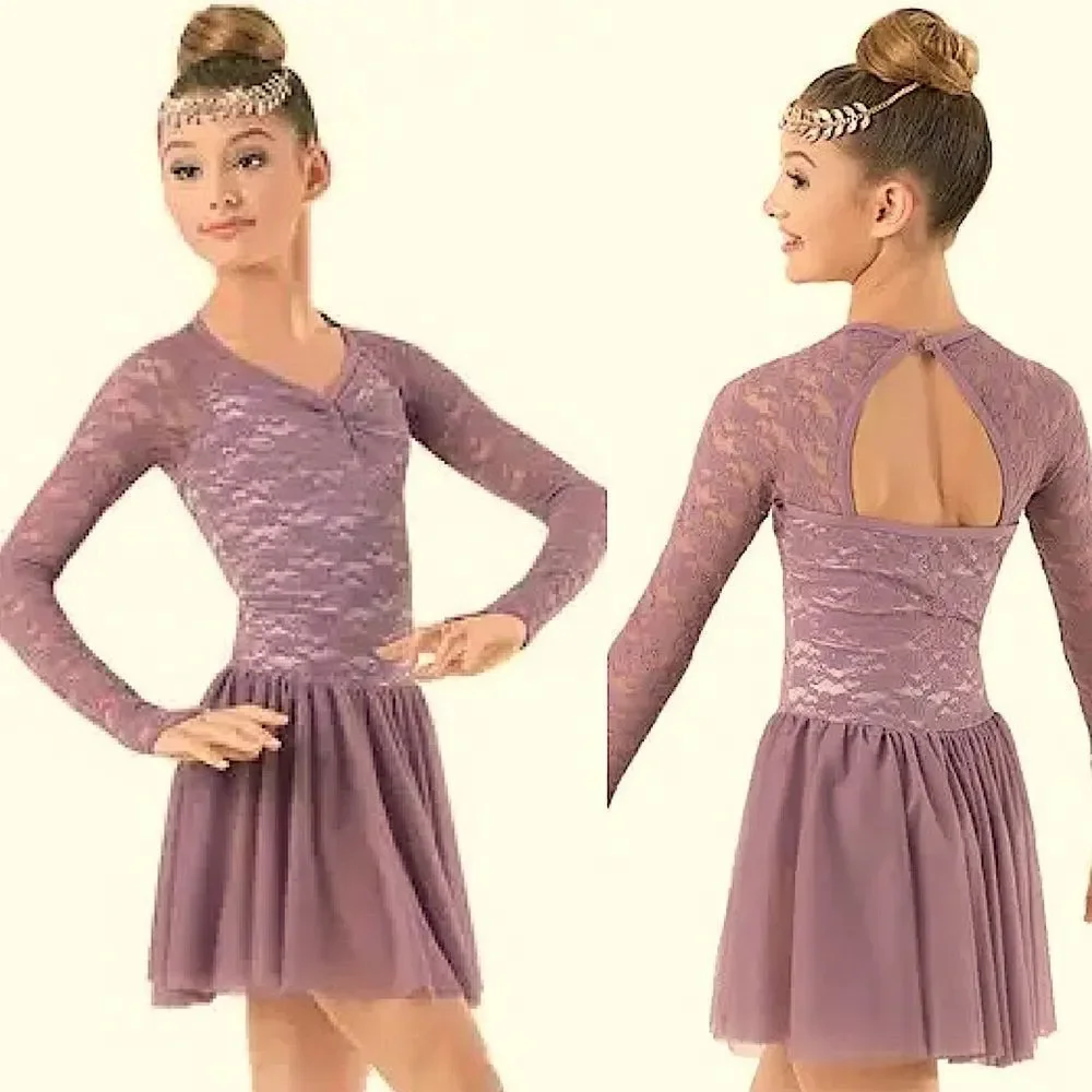 Weissman Dance ballet tutu mauve lavender lace long sleeve dress Why 9740 LC